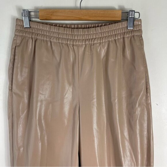 Aritzia Babaton Zedel Vegan Leather Jogger Pant Tan Size Small Pull on Comfy - Picture 4 of 13